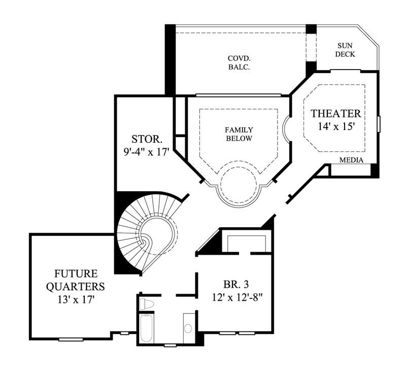 Floor Plan Second Story of Mediterranean Plan #134-1171