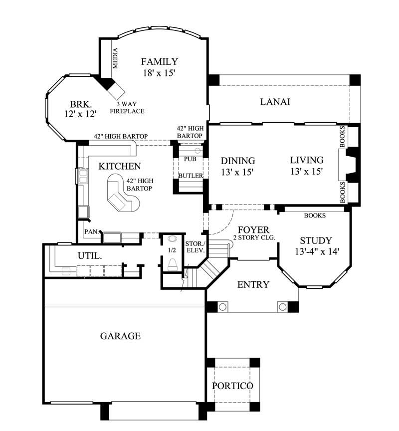 Floor Plan First Story of Mediterranean Plan #134-1172