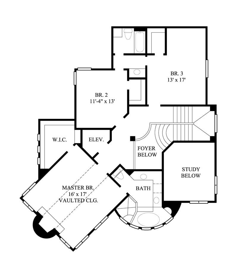 Floor Plan Second Story of Mediterranean Plan #134-1174