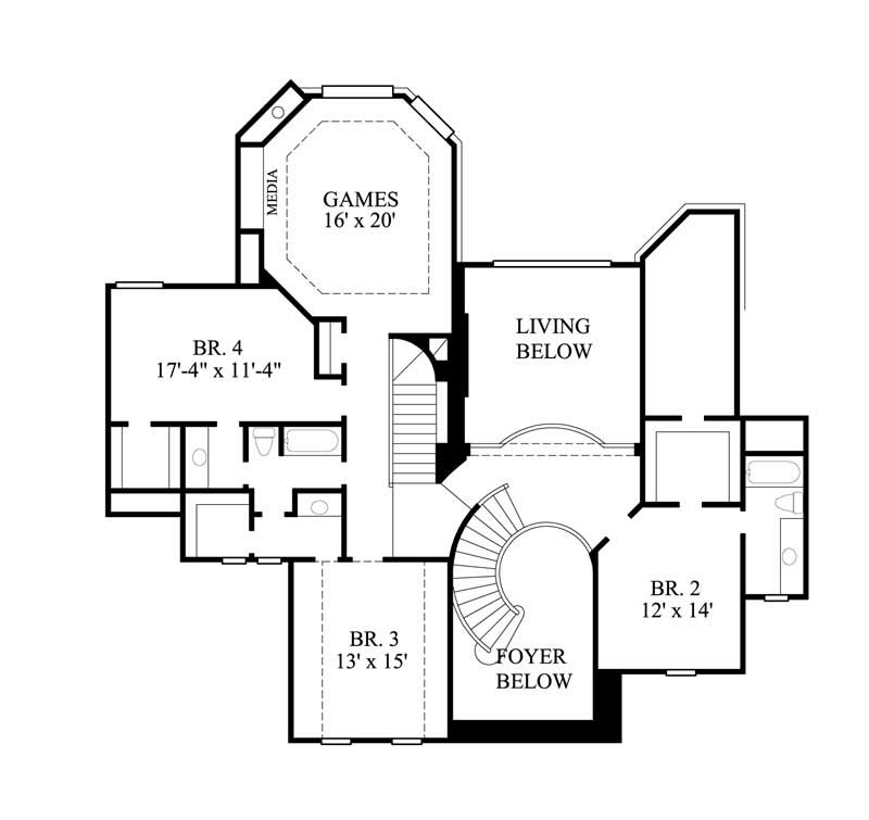 Floor Plan Second Story of Luxury Plan #134-1177