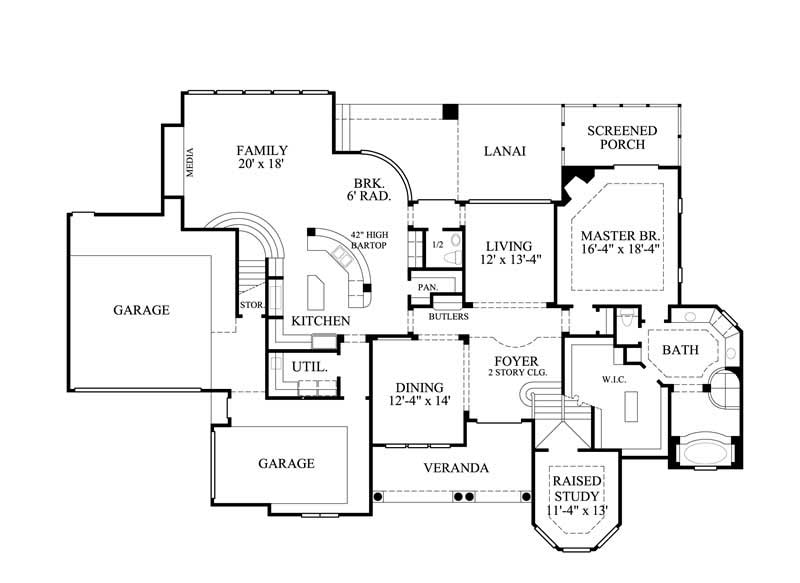Floor Plan First Story of Luxury Plan #134-1178