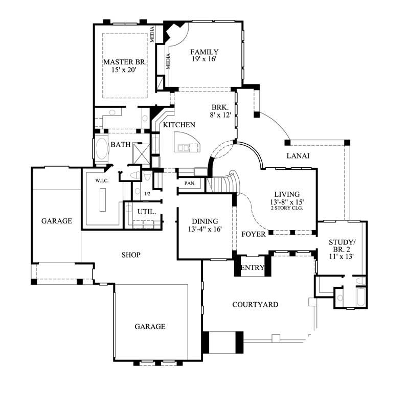 Floor Plan First Story of Luxury Plan #134-1181