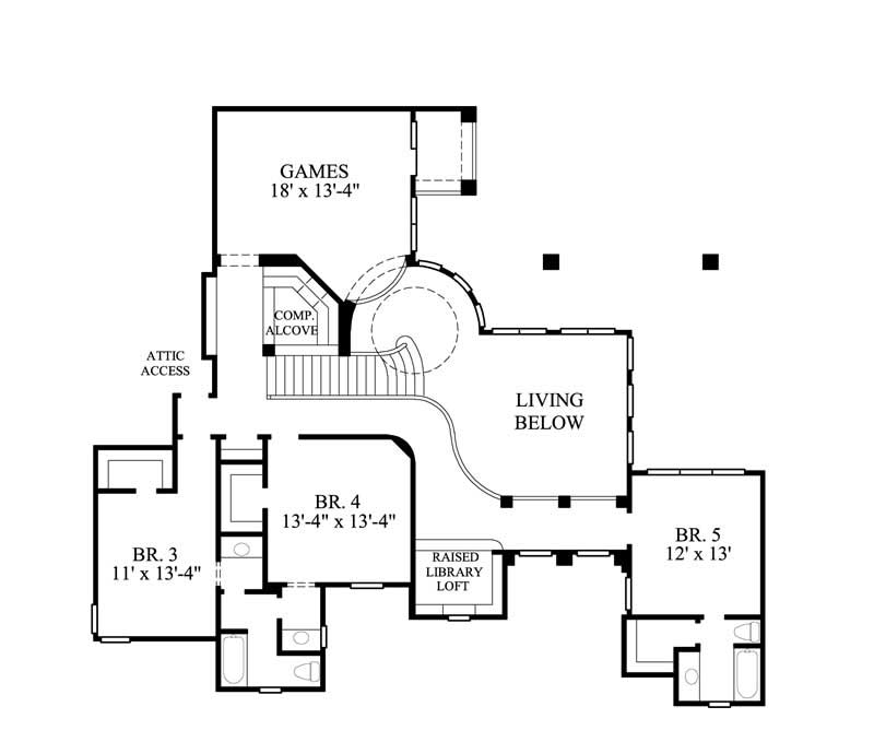 Floor Plan Second Story of Luxury Plan #134-1181