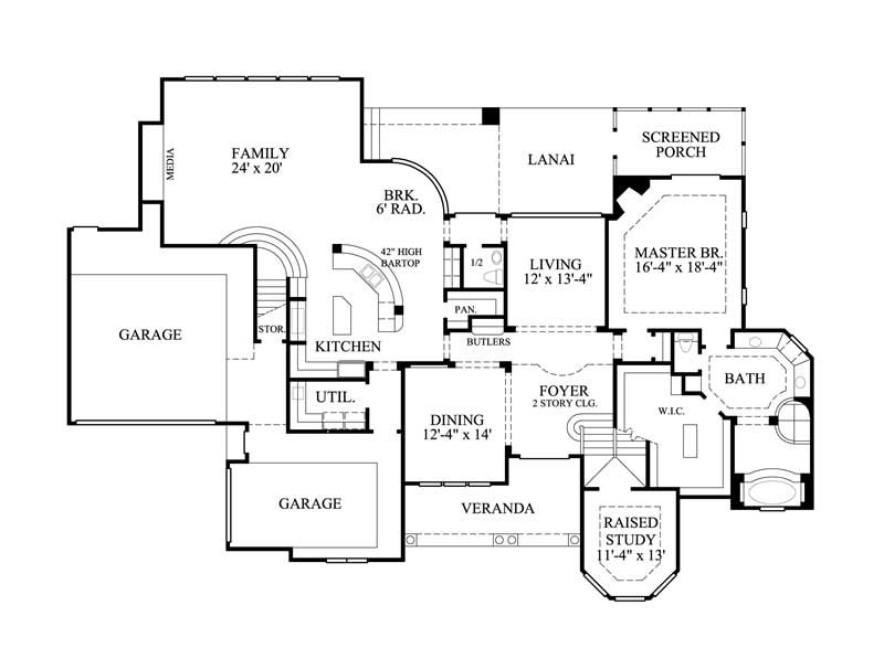 Floor Plan First Story of Luxury Plan #134-1183