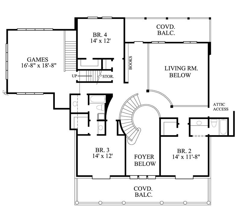 Floor Plan Second Story of Colonial Plan #134-1186