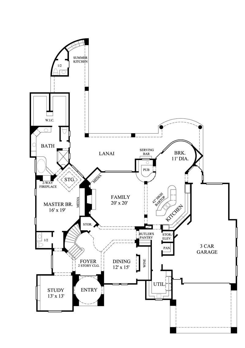 Floor Plan First Story of Mediterranean Plan #134-1187
