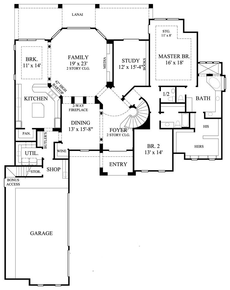 Floor Plan First Story of Luxury Plan #134-1188
