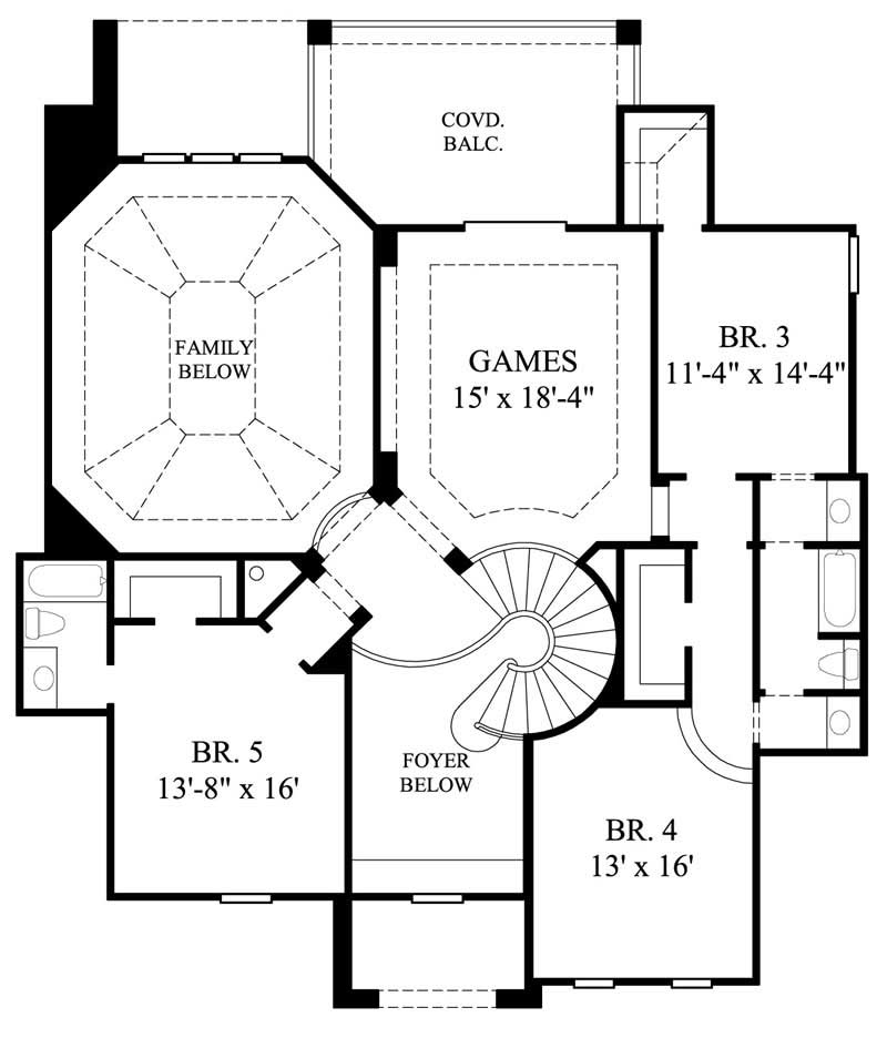 Floor Plan Second Story of Luxury Plan #134-1188