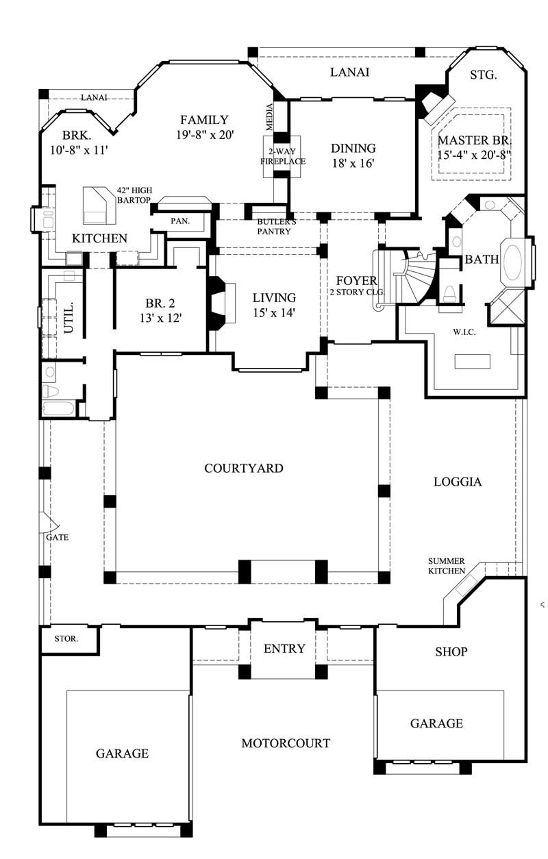 Floor Plan First Story of Craftsman Plan #134-1190
