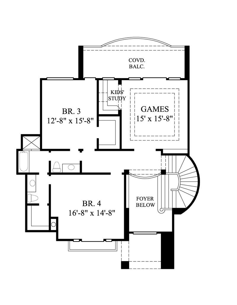 Floor Plan Second Story of Craftsman Plan #134-1190