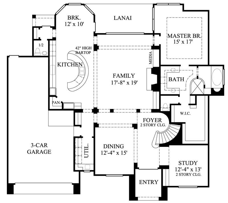 Floor Plan First Story of Mediterranean Plan #134-1191