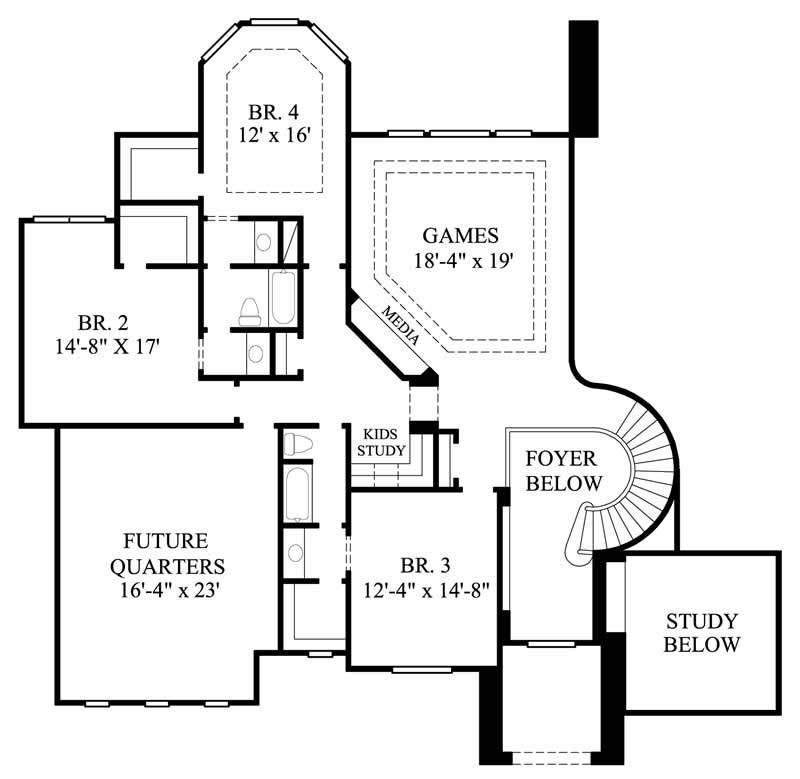 Floor Plan Second Story of Mediterranean Plan #134-1191