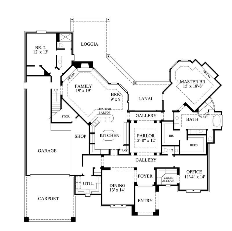 Floor Plan First Story of Luxury Plan #134-1192