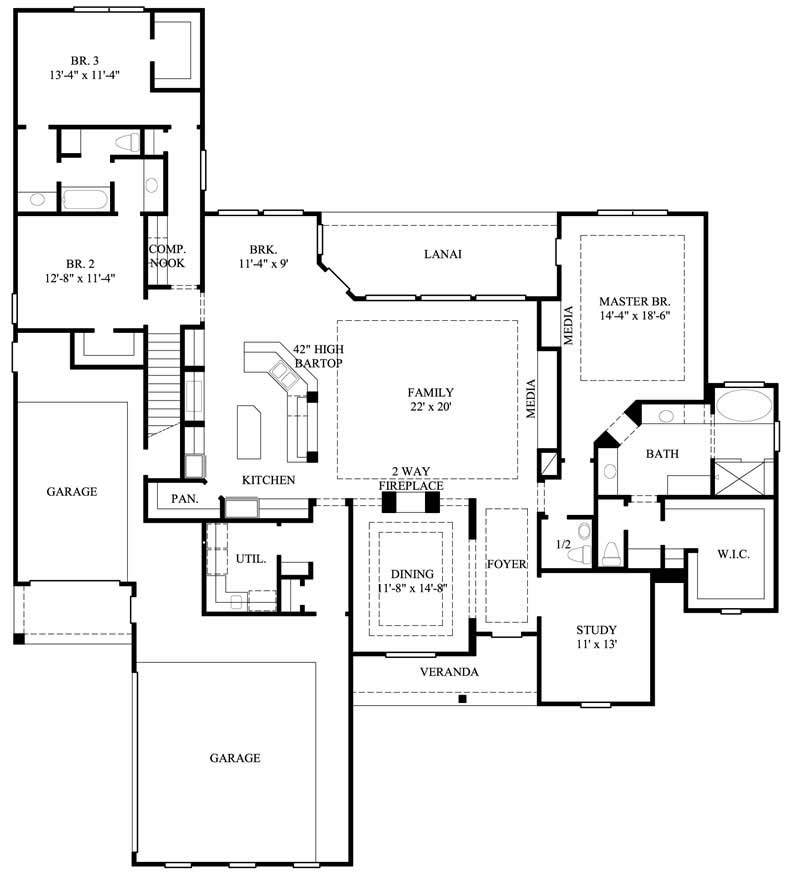 Floor Plan First Story of Country Plan #134-1196