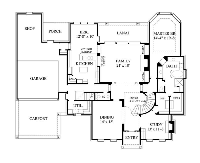 Floor Plan First Story of Luxury Plan #134-1198