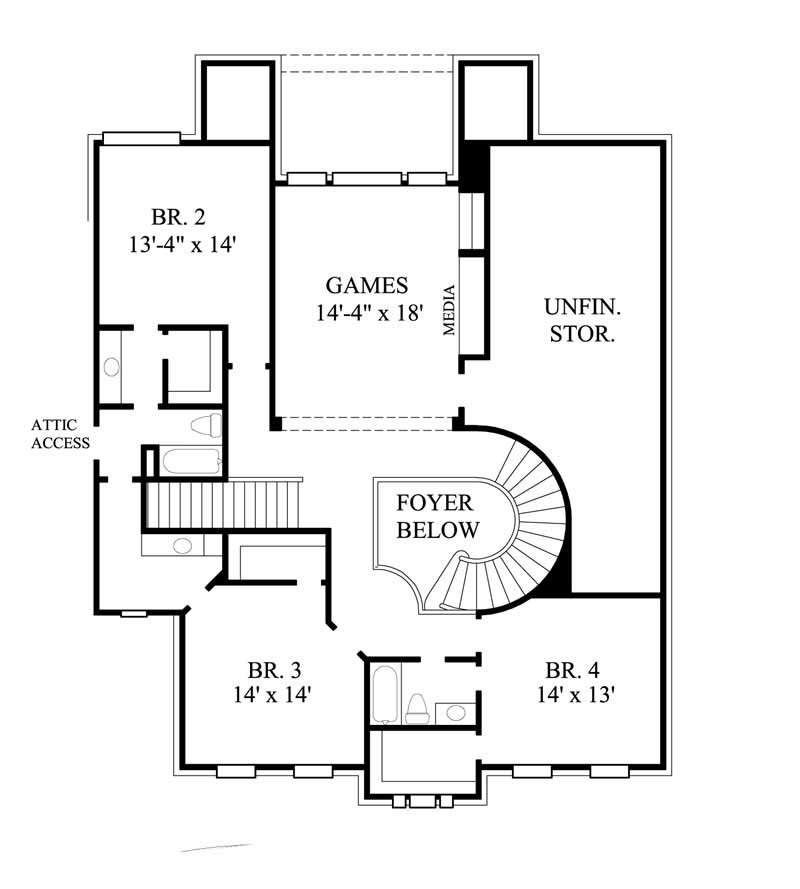 Floor Plan Second Story of Luxury Plan #134-1198