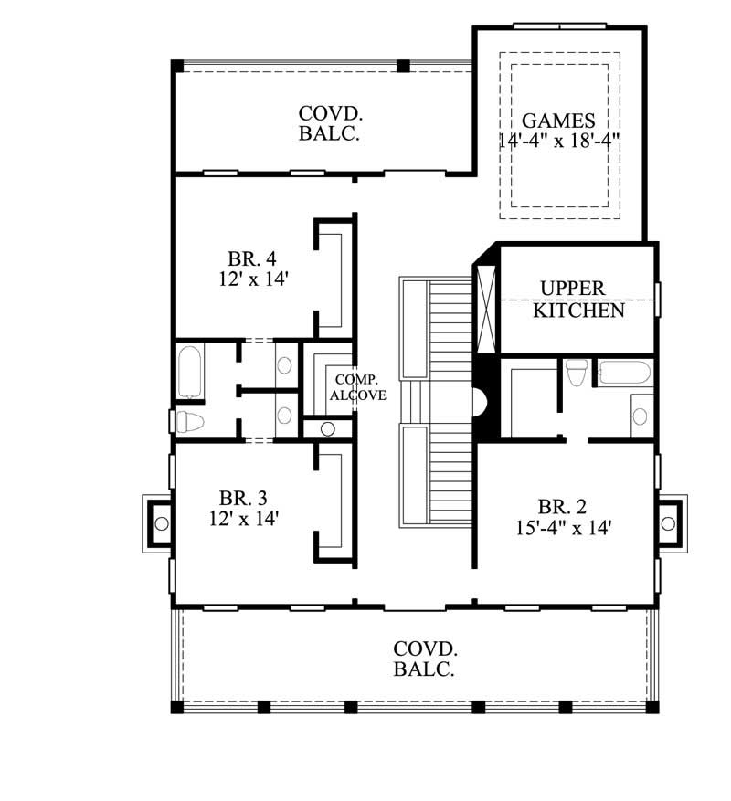 Floor Plan Second Story of Colonial Plan #134-1199