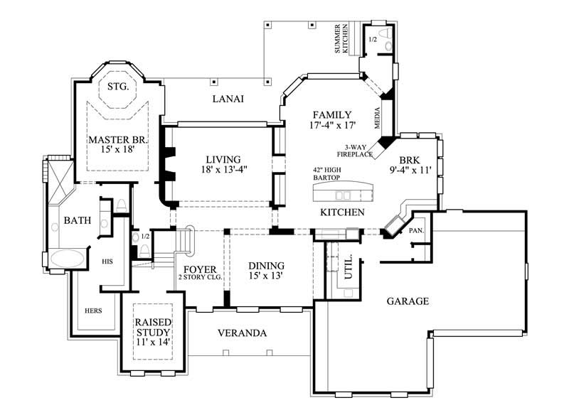 Floor Plan First Story of Farmhouse Plan #134-1200