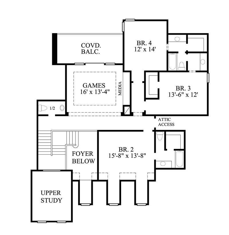 Floor Plan Second Story of Farmhouse Plan #134-1200