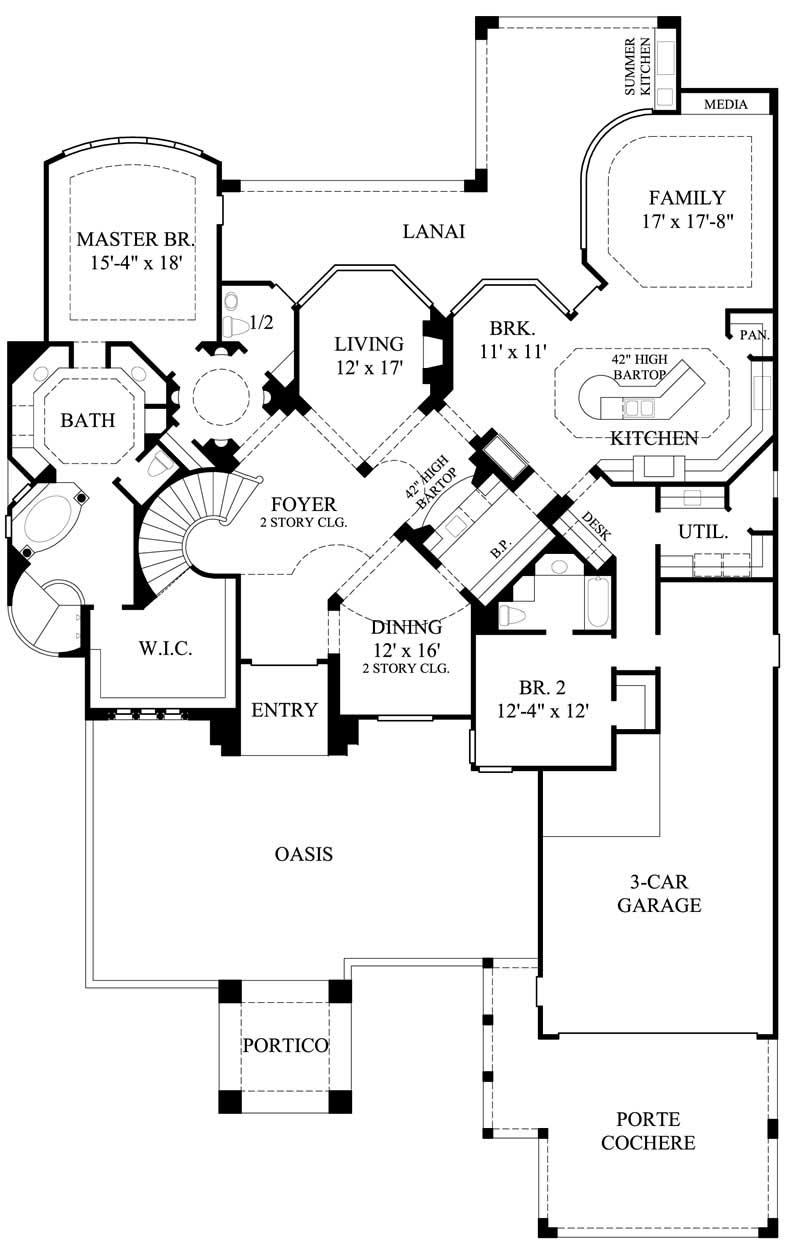 Floor Plan First Story of Mediterranean Plan #134-1202
