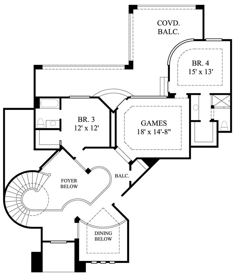 Floor Plan Second Story of Mediterranean Plan #134-1202
