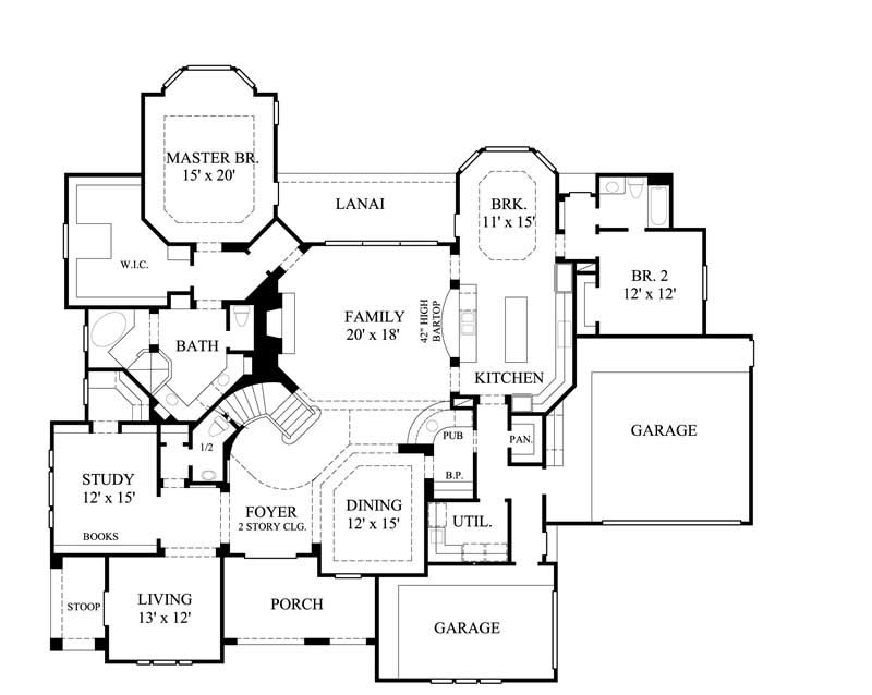 Floor Plan First Story of Mediterranean Plan #134-1203