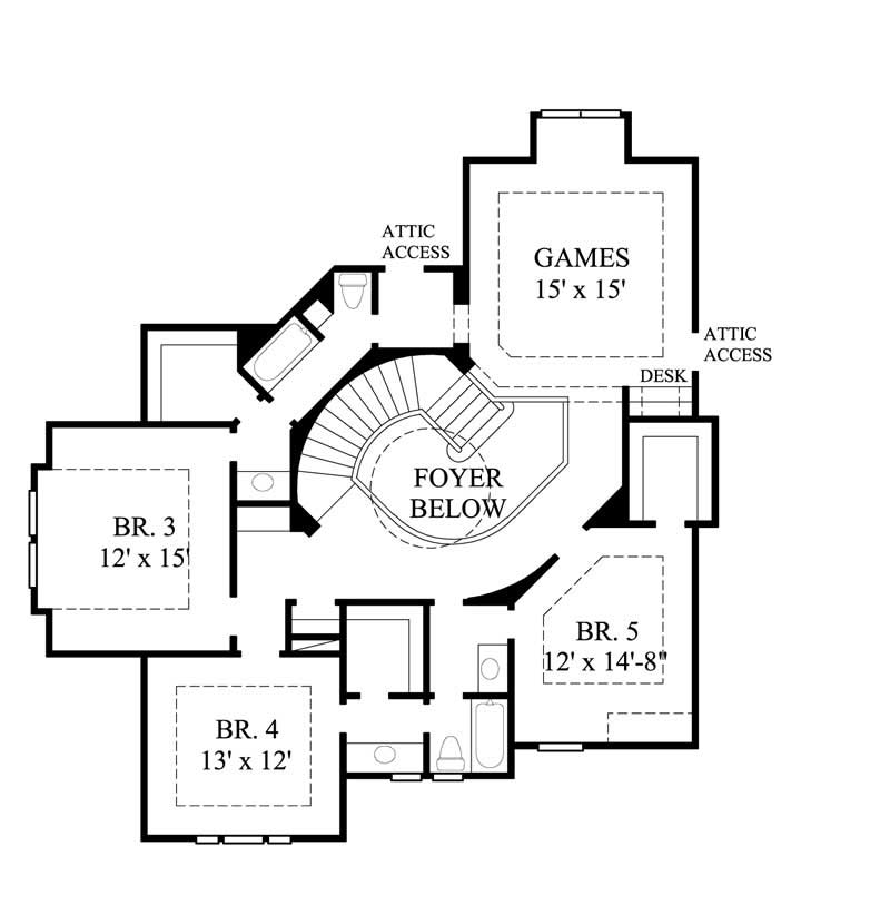 Floor Plan Second Story of Mediterranean Plan #134-1203