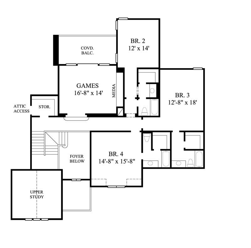 Floor Plan Second Story of European Plan #134-1205