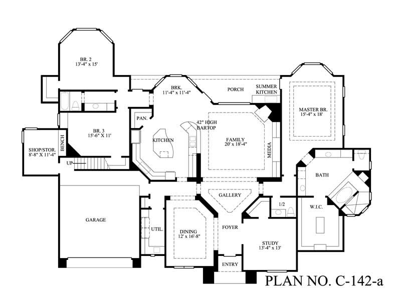 Floor Plan First Story of Ranch Plan #134-1206