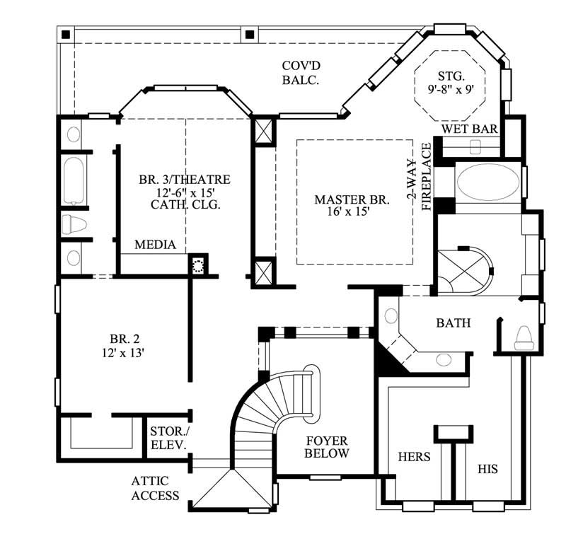 Floor Plan Second Story of Traditional Plan #134-1207
