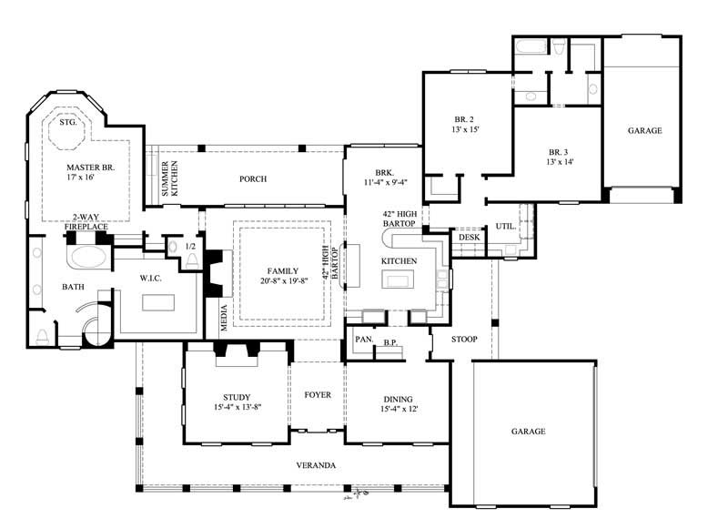 Floor Plan First Story of Country Plan #134-1208