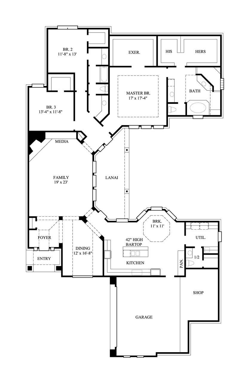 Floor Plan First Story of Ranch Plan #134-1212