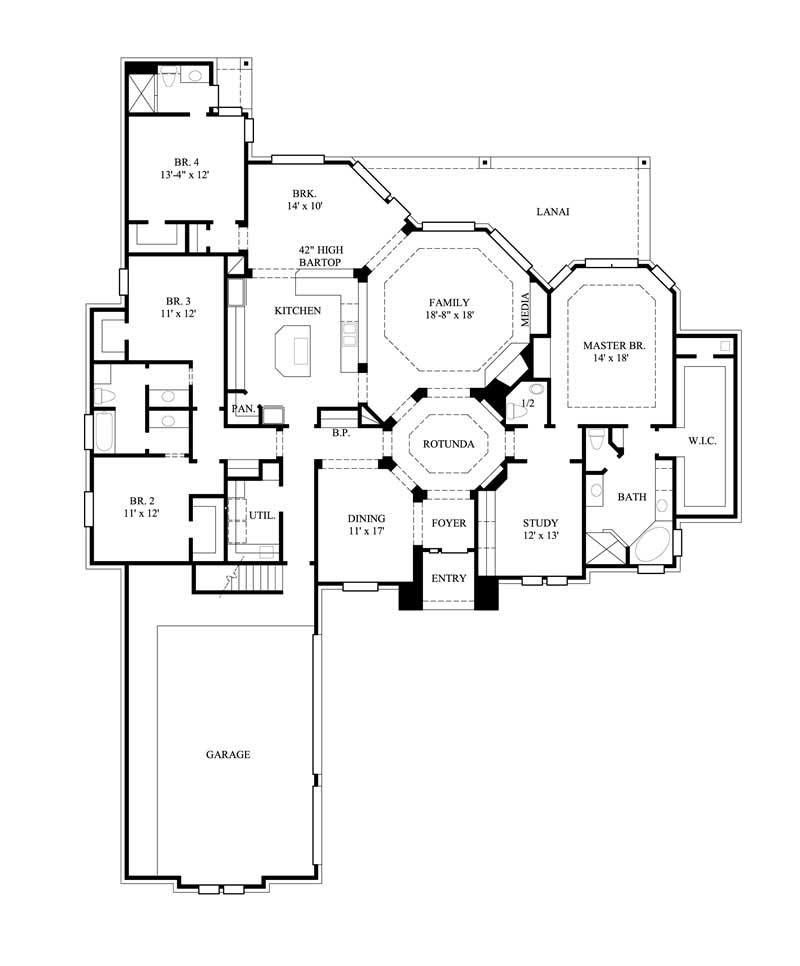 Floor Plan First Story of Ranch Plan #134-1214