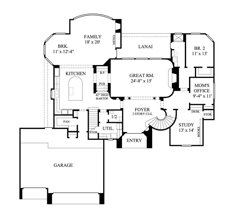 Floor Plan First Story of Luxury Plan #134-1216