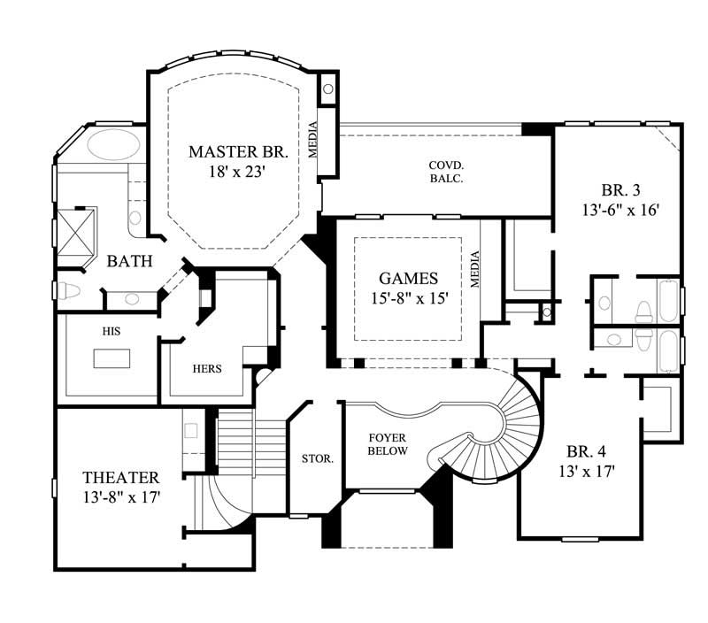 Floor Plan Second Story of Luxury Plan #134-1216