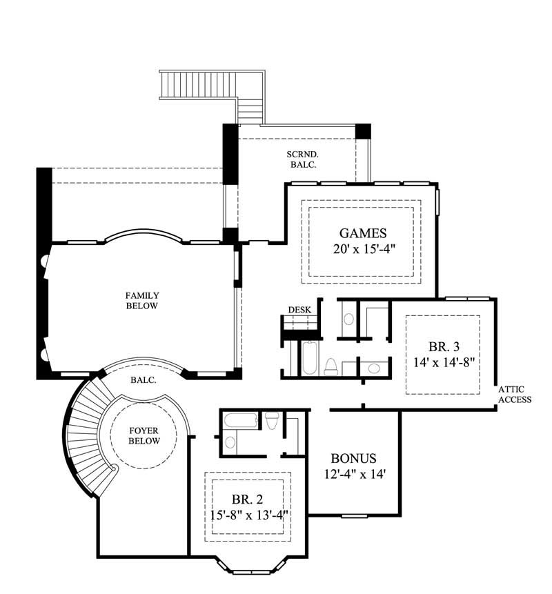 Floor Plan Second Story of European Plan #134-1217