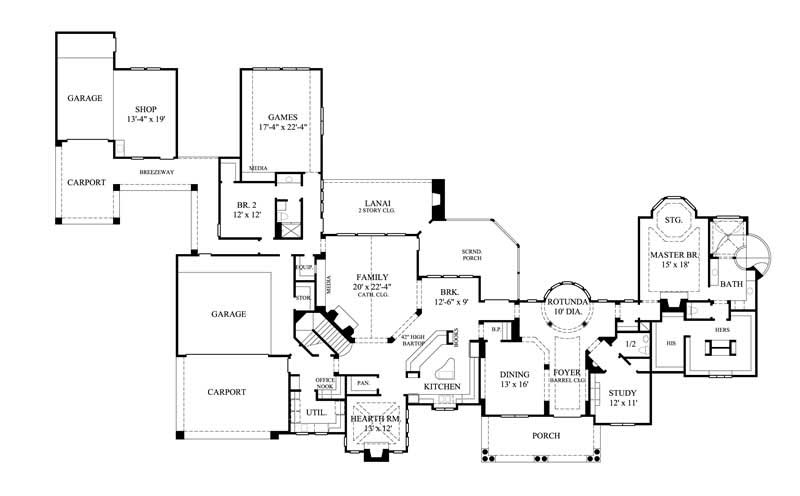 Floor Plan First Story of Farmhouse Plan #134-1218