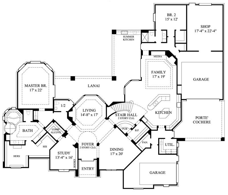 Floor Plan First Story of Luxury Plan #134-1219