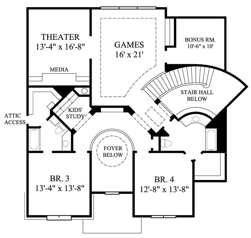 Floor Plan Second Story of Luxury Plan #134-1219