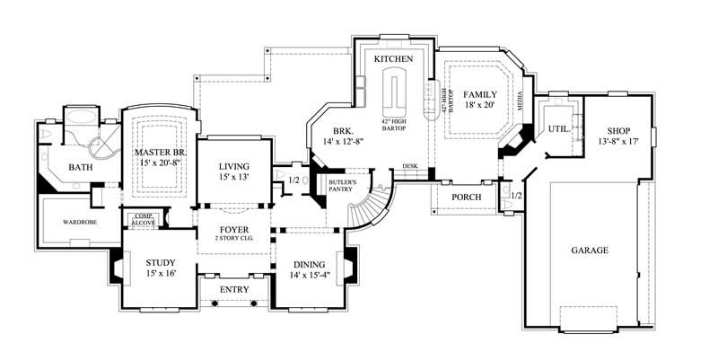 Floor Plan First Story of Luxury Plan #134-1220