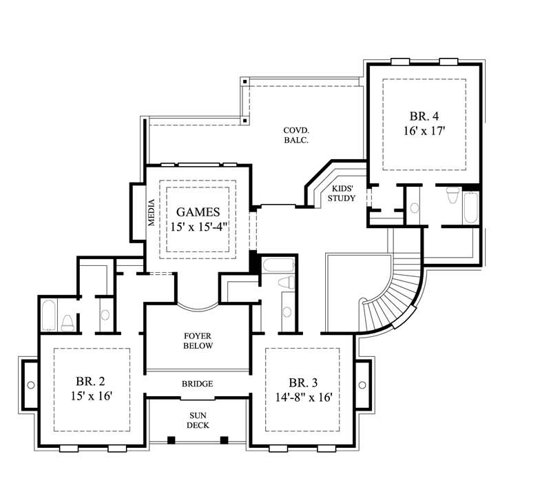 Floor Plan Second Story of Luxury Plan #134-1220