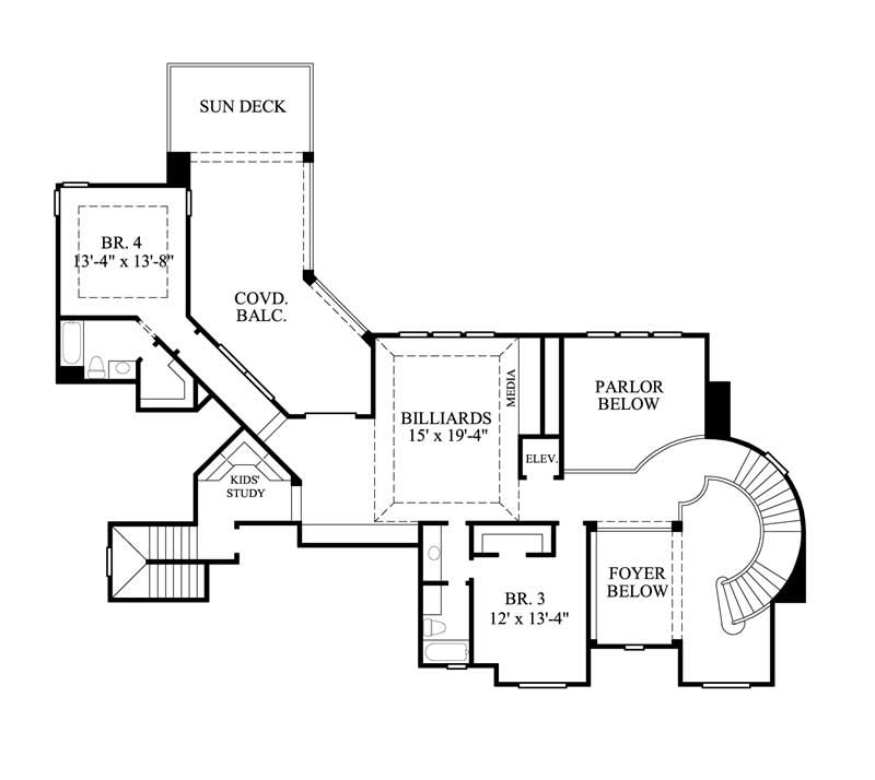 Floor Plan Second Story of Luxury Plan #134-1221