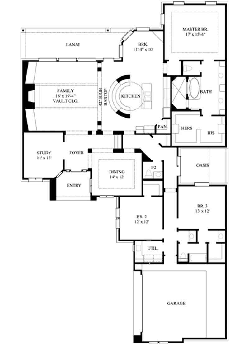 Floor Plan First Story of Ranch Plan #134-1231