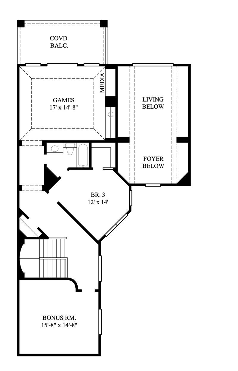 Floor Plan Second Story of Mediterranean Plan #134-1245