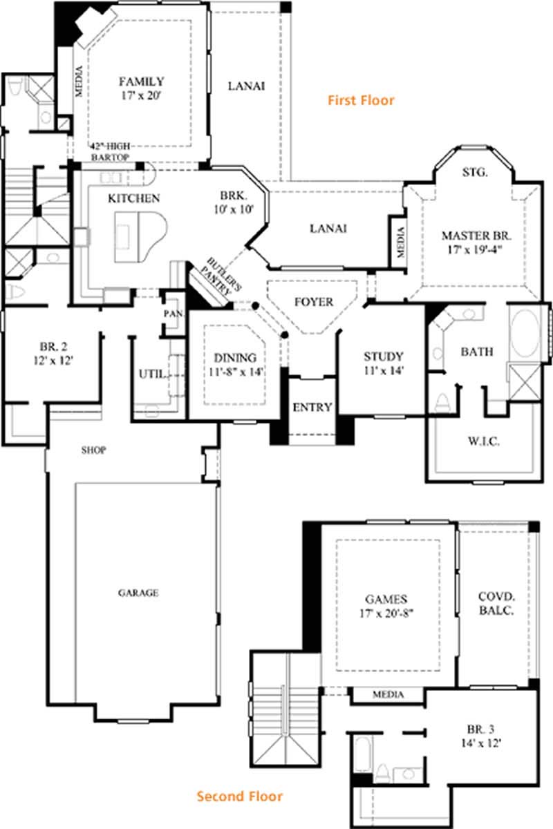 Floor Plan First Story of Mediterranean Plan #134-1246