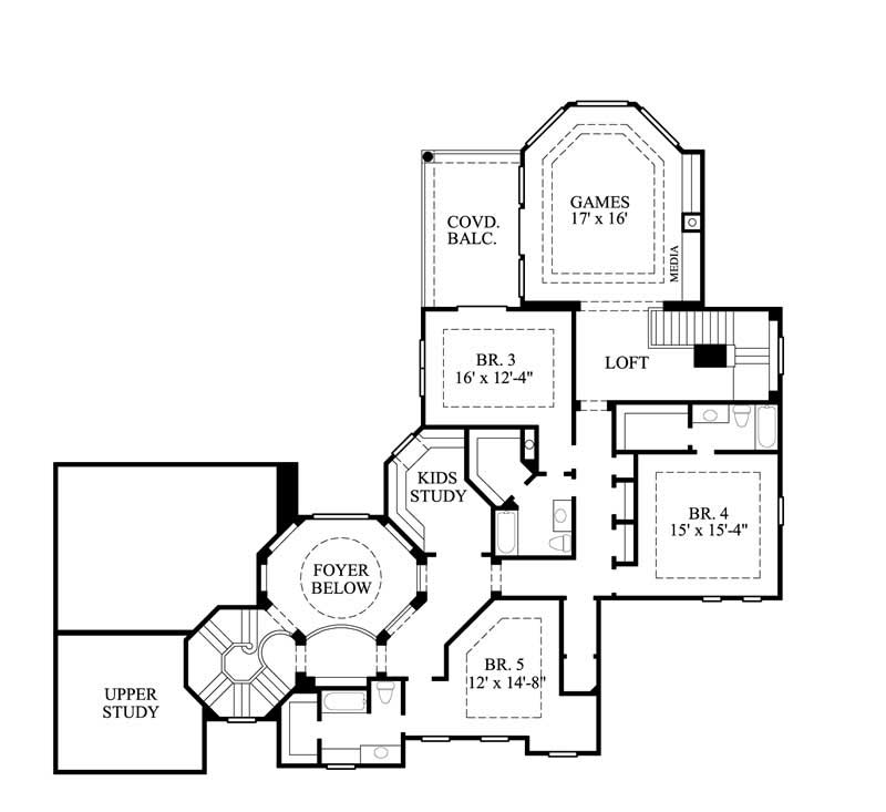 Floor Plan Second Story of Luxury Plan #134-1249