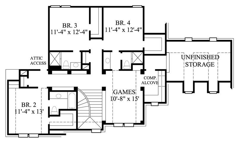 Floor Plan Second Story of Luxury Plan #134-1258