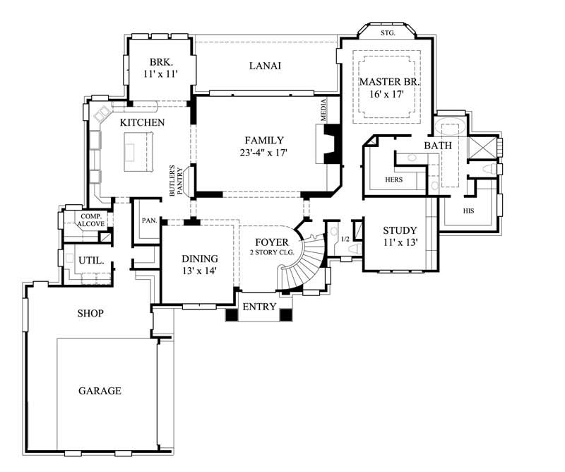 Floor Plan First Story of Luxury Plan #134-1261