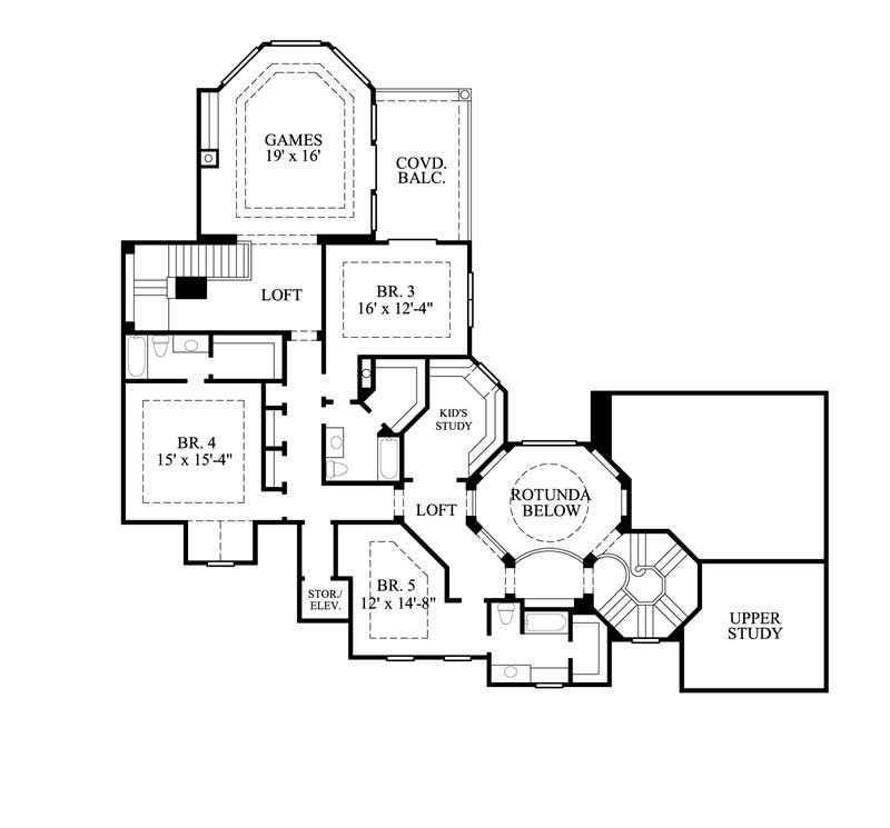 Floor Plan Second Story of Luxury Plan #134-1262