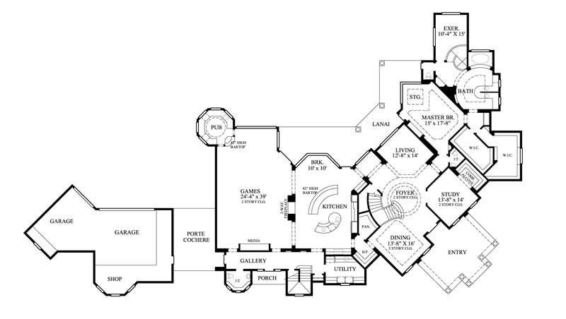 Floor Plan First Story of Luxury Plan #134-1263